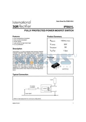 IPS021L datasheet - FULLY PROTECTED POWER MOSFET SWITCH