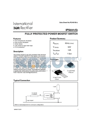 IPS031 datasheet - FULLY PROTECTED POWER MOSFET SWITCH