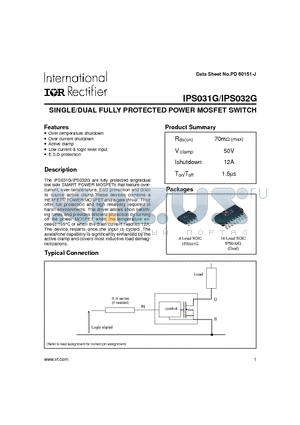 IPS031G datasheet - SINGLE/DUAL FULLY PROTECTED POWER MOSFET SWITCH