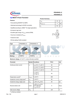 IPS040N03LG datasheet - OptiMOS3 Power-Transistor