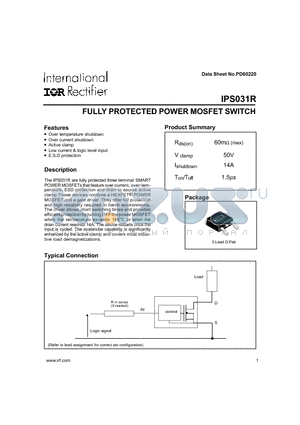 IPS031R datasheet - FULLY PROTECTED POWER MOSFET SWITCH