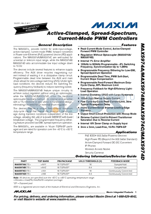 MAX5974A datasheet - Active-Clamped, Spread-Spectrum, Current-Mode PWM Controllers