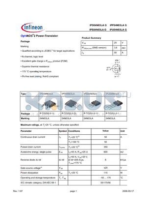 IPS04N03LAG datasheet - OptiMOS^2 Power-Transistor