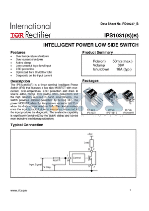 IPS1031S datasheet - INTELLIGENT POWER LOW SIDE SWITCH