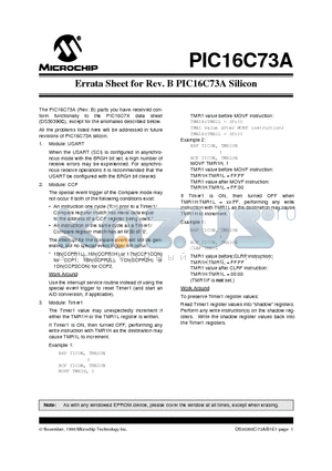 PIC16C73A datasheet - Errata Sheet for Rev. B PIC16C73A Silicon