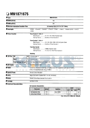 MN1871675 datasheet - REMOTE CONTROL DATA DETECTION CIRCUIT BUILT-IN