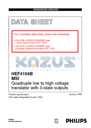 HEF4104BP datasheet - Quadruple low to high voltage translator with 3-state outputs