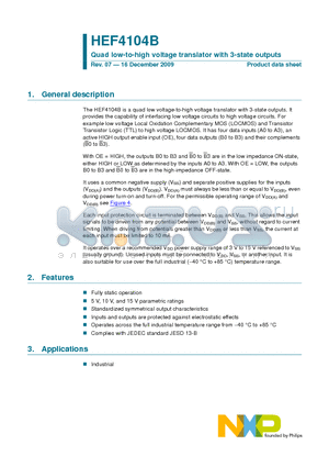 HEF4104BP datasheet - Quad low-to-high voltage translator with 3-state outputs