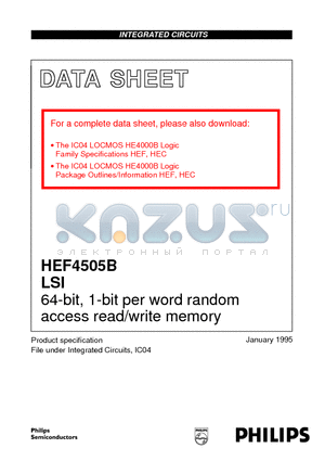 HEF4505BD datasheet - 64-bit, 1-bit per word random access read/write memory