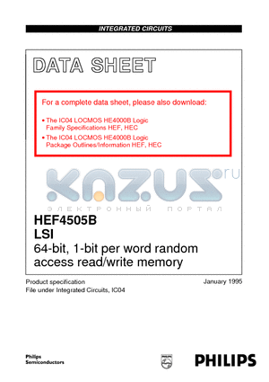 HEF4505B datasheet - 64-bit, 1-bit per word random access read/write memory