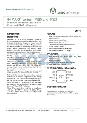 IPS20C-SO-G-LF datasheet - Precision Feedback Controllers Fixed and PTAT references