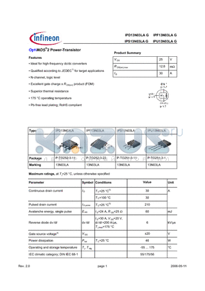IPS13N03LA datasheet - OptiMOS^2 Power-Transistor