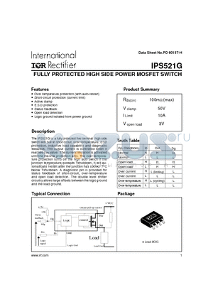 IPS521G datasheet - FULLY PROTECTED HIGH SIDE POWER MOSFET SWITCH