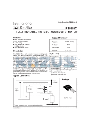 IPS5551T datasheet - FULLY PROTECTED HIGH SIDE POWER MOSFET SWITCH