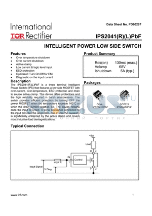 IPS2041LPBF datasheet - INTELLIGENT POWER LOW SIDE SWITCH