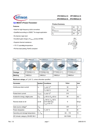 IPS10N03LA datasheet - OptiMOS^2 Power-Transistor