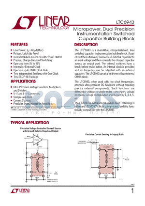 LTC6943CGN datasheet - Micropower, Dual Precision Instrumentation Switched Capacitor Building Block