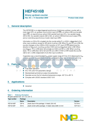 HEF4516B datasheet - Binary up/down counter