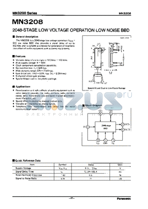 MN3208 datasheet - 2048 STAGE LOW VOLTAGE OPERATION LOW NOISE BBD