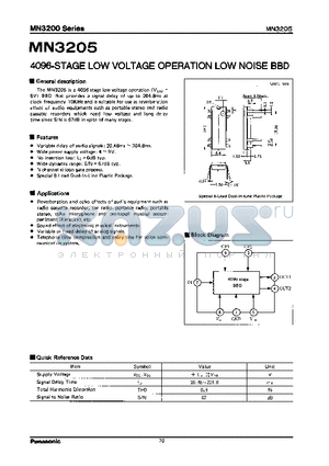 MN3205 datasheet - 4096 STAGE LOW VOLTAGE OPERATION LOW NOISE BBD