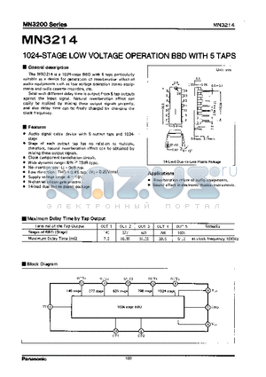 MN3214 datasheet - 1024-STAGE LOW VOLTAGE OPERATION BBD WITH 5 TAPS