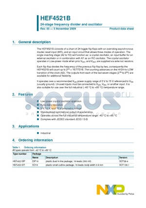 HEF4521BT datasheet - 24-stage frequency divider and oscillator
