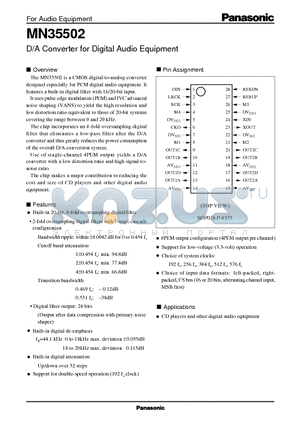 MN35502 datasheet - D/A Converter for Digital Audio Equipment