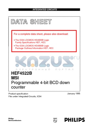 HEF4522BF datasheet - Programmable 4-bit BCD down counter