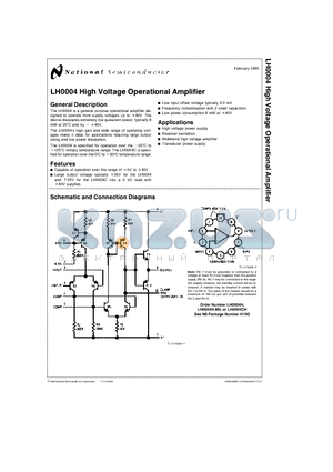 LH0004CH datasheet - LH0004 High Voltage Operational Amplifier