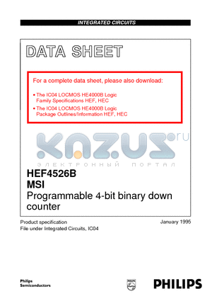 HEF4526BF datasheet - Programmable 4-bit binary down counter