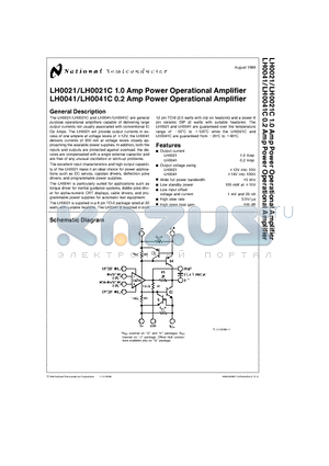 LH0021C datasheet - 1.0 Amp Power Operational Amplifier