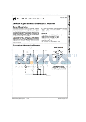 LH0024 datasheet - LH0024 High Slew Rate Operational Amplifier