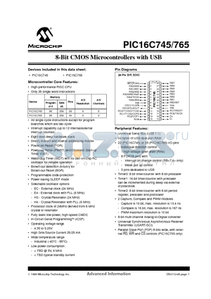 PIC16C745T/JW datasheet - 8-Bit CMOS Microcontrollers with USB