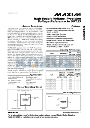 MAX6035AAUR30-T datasheet - High-Supply-Voltage, Precision Voltage Reference in SOT23