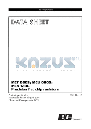 MCT0603 datasheet - Precision flat chip resistors