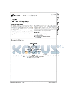 LH0052C datasheet - Low Cost FET Op Amp