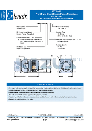 IPT00M18-11SZC datasheet - Front Panel Mount Square Flange Receptacle