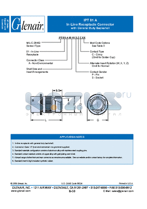 IPT01A18-11SZC datasheet - In-Line Receptacle Connector