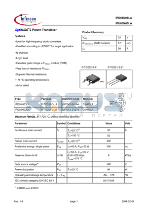 IPU05N03LA datasheet - OptiMOS 2 Power-Transistor