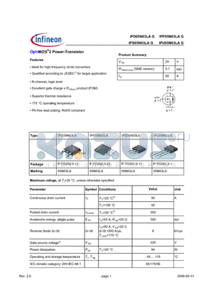 IPU05N03LA datasheet - OptiMOS^2 Power-Transistor