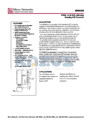 MN6450S/BCH datasheet - 47KHZ 16-BIT SELF-CALIBRATING SAMPLING A/D CONVERTER