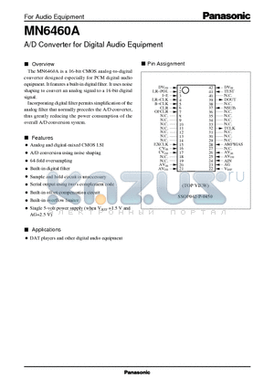 MN6460A datasheet - A/D Converter for Digital Audio Equipment