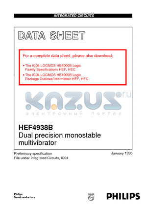 HEF4938B datasheet - Dual precision monostable multivibrator