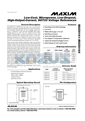 MAX6101EUR-T datasheet - Low-Cost, Micropower, Low-Dropout, High-Output-Current, SOT23 Voltage References