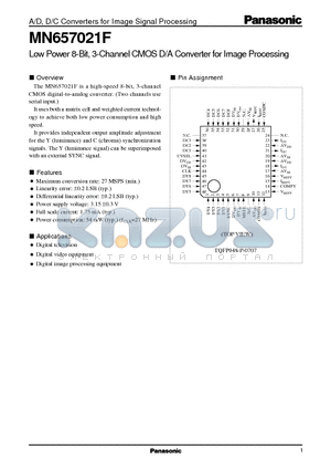MN657021F datasheet - Low Power 8-Bit, 3-Channel CMOS D/A Converter for Image Processing