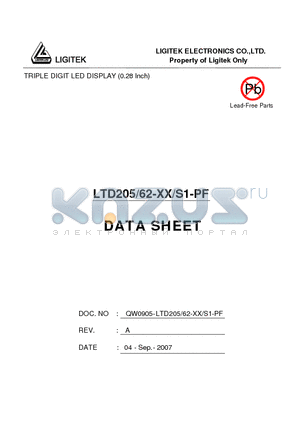 LTD205-62-XX-S1-PF datasheet - TRIPLE DIGIT LED DISPLAY