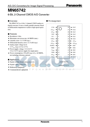 MN65742 datasheet - 6-Bit, 2-Channel CMOS A/D Converter