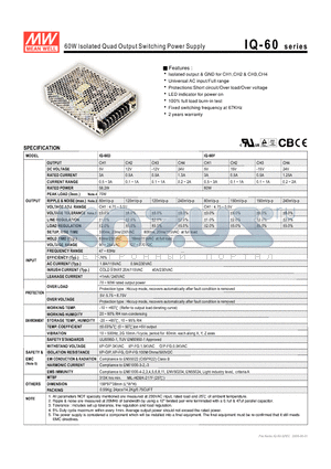 IQ-60 datasheet - 60W Isolated Quad Output Switching Power Supply