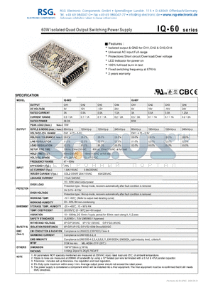 IQ-60 datasheet - 60W Isolated Quad Output Switching Power Supply