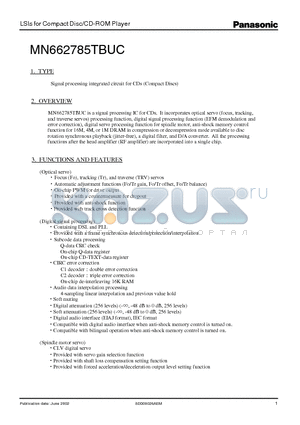 MN662785TBUC datasheet - LSI FOR COMPACT DISC/CD ROM PLAYER